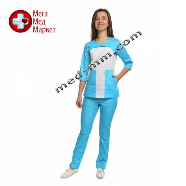 Купить Медицинский костюм женский Фиджи белый/голубой № 1067 цена, характеристики, отзывы